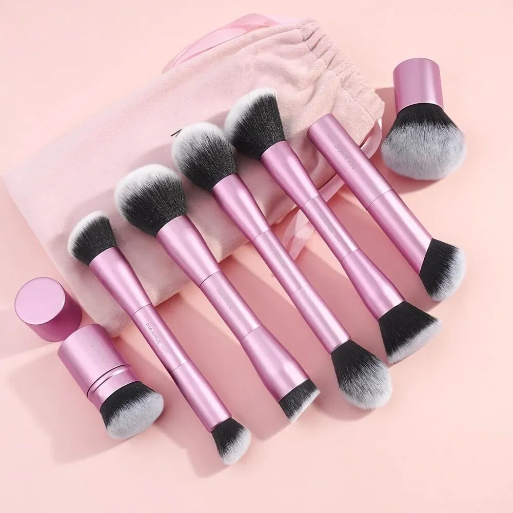 Maange 7 Pieces Pink Double Sided Kabuki Cosmetics Makeup Brushes